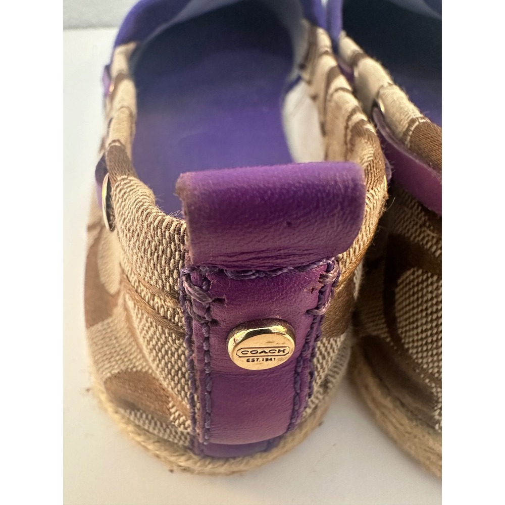 Coach Espadrille Flats Women Purple Brown Monogram Canvas Slip On Shoes Size 7 - Picture 4 of 9